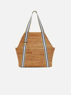 Stelar Poso Handwoven Atta Vegan Large Shopper Bag | Natural & Blue Stripe