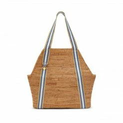 Stelar Poso Handwoven Atta Vegan Large Shopper Bag | Natural & Blue Stripe