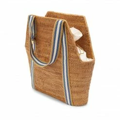 Stelar Poso Handwoven Atta Vegan Large Shopper Bag | Natural & Blue Stripe