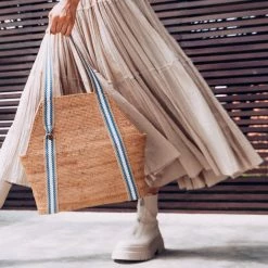 Stelar Poso Handwoven Atta Vegan Large Shopper Bag | Natural & Blue Stripe