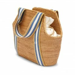 Stelar Poso Handwoven Atta Vegan Small Shopper Bag | Natural & Blue Stripe Bags