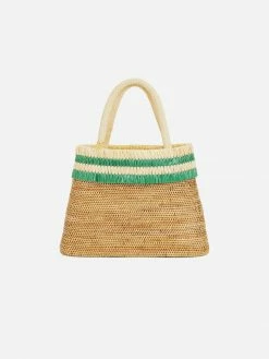 Stelar Raha Handwoven Atta Vegan Medium Oval Bag | Natural & Emerald Green