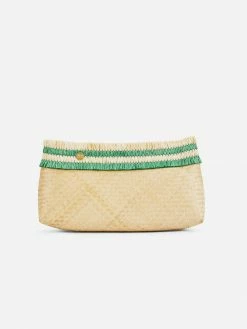 Stelar Bags Sita Raffia & Bamboo Vegan Clutch Bag | Natural & Emerald Green