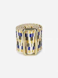 Stelar Sunda Handwoven Jacquard Vegan Belt | Gold & Indigo