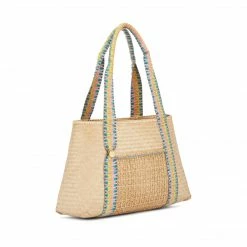 Stelar Tiga Handwoven Bamboo Vegan Small Tote Bag | Natural & Rainbow