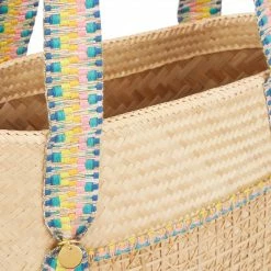 Stelar Tiga Handwoven Bamboo Vegan Small Tote Bag | Natural & Rainbow