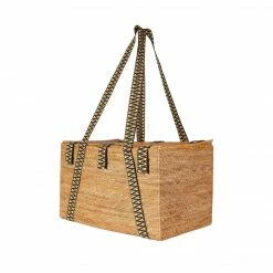 Stelar Bags Uluwatu Handwoven Atta Large Vegan Picnic Basket | Natural With Black & Gold