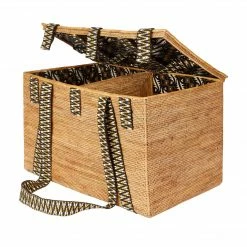 Stelar Bags Uluwatu Handwoven Atta Large Vegan Picnic Basket | Natural With Black & Gold