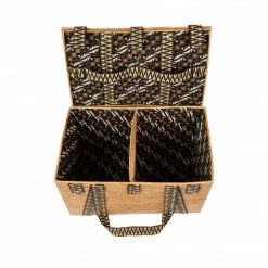 Stelar Bags Uluwatu Handwoven Atta Large Vegan Picnic Basket | Natural With Black & Gold