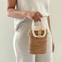 Stelar Weh Handwoven Atta Vegan Barrel Bag | Natural & White