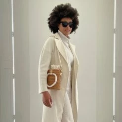 Stelar Weh Handwoven Atta Vegan Barrel Bag | Natural & White