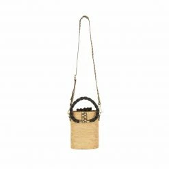 Stelar Weh Handwoven Atta Vegan Barrel Bag | Natural With Black & Gold