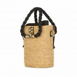 Stelar Weh Handwoven Atta Vegan Barrel Bag | Natural With Black & Gold