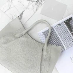 STORY 81 Bags Georgia Textured Vegan Leather Tote Bag | Grey