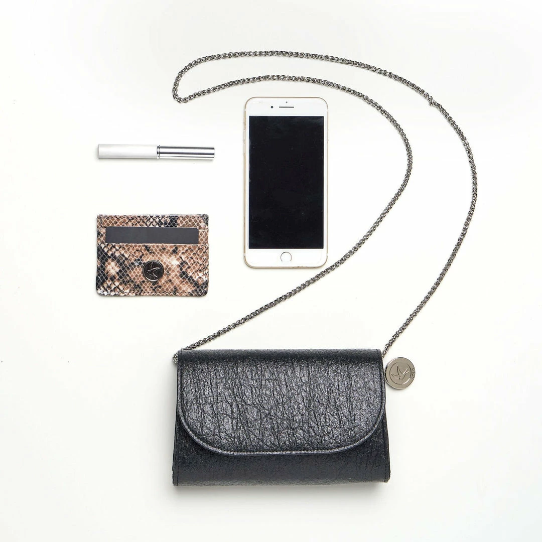 Svala Didi Pinatex® Vegan Leather Mini Clutch | Metallic Black Bags 7 Svala Didi Pinatex® Vegan Leather Mini Clutch | Metallic Black Bags