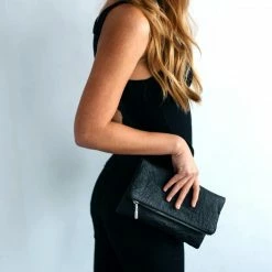 Svala Bags Eva Vegan Foldover Clutch | Black Piñatex®