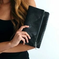 Svala Bags Eva Vegan Leather Foldover Clutch | Black