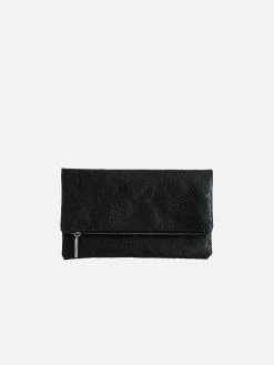 Svala Bags Eva Vegan Leather Foldover Clutch | Black