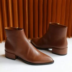 Sylven New York Cassidy Recycled Fiber Vegan Nappa Leather Boots | Saddle Brown Shoes