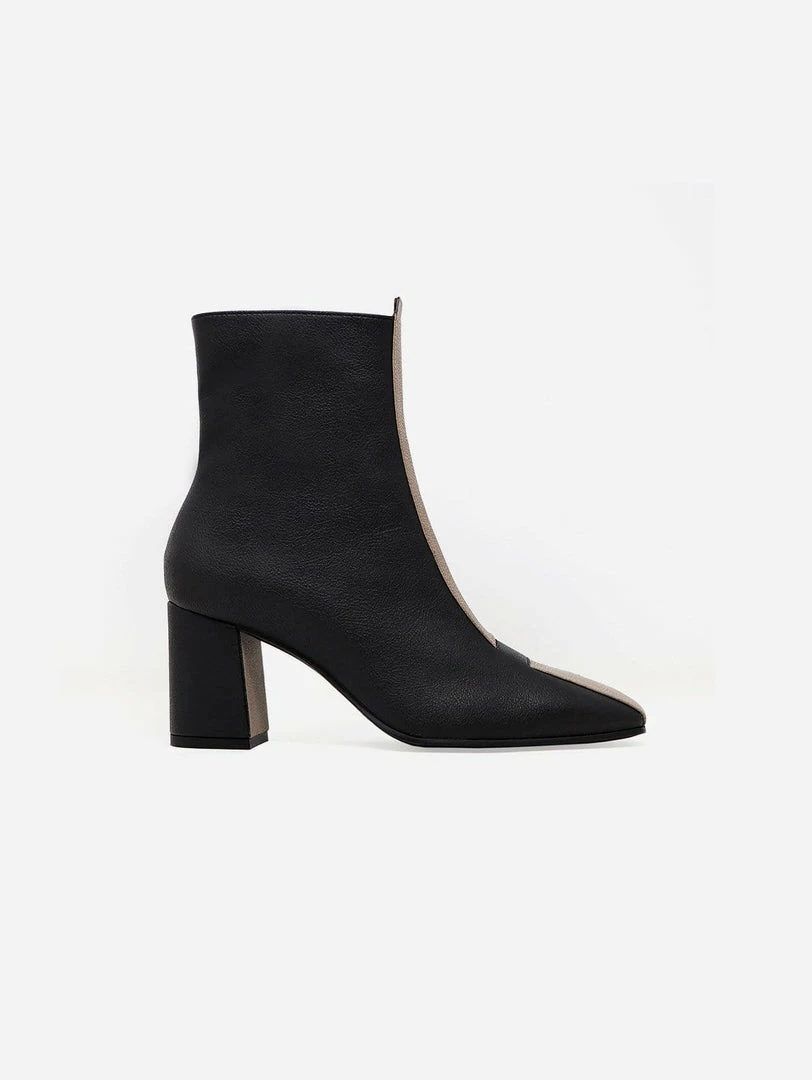 Sylven New York Jayne Apple Leather Vegan Boots | Black & Taupe 3 Sylven New York Jayne Apple Leather Vegan Boots | Black & Taupe