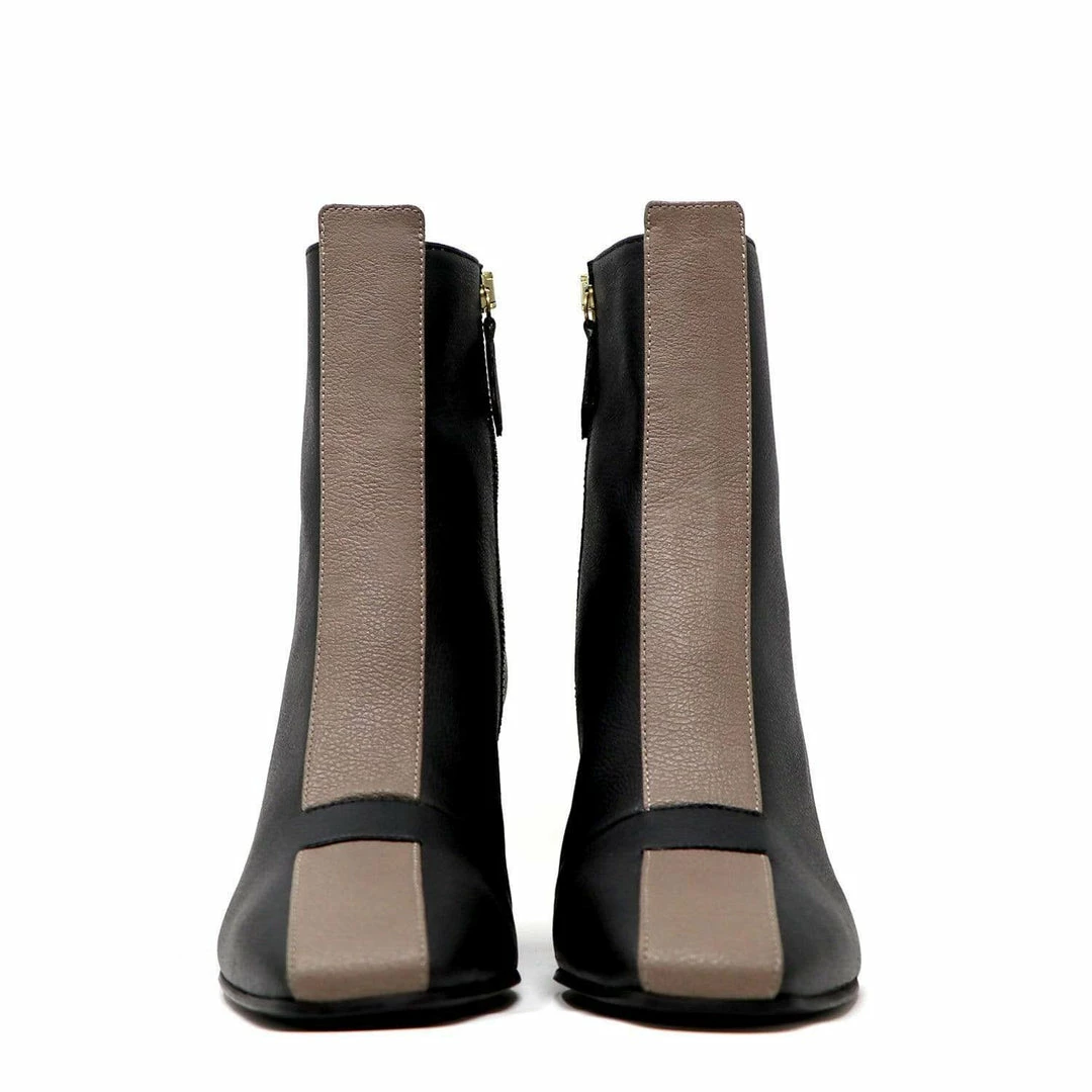Sylven New York Jayne Apple Leather Vegan Boots | Black & Taupe 8 Sylven New York Jayne Apple Leather Vegan Boots | Black & Taupe