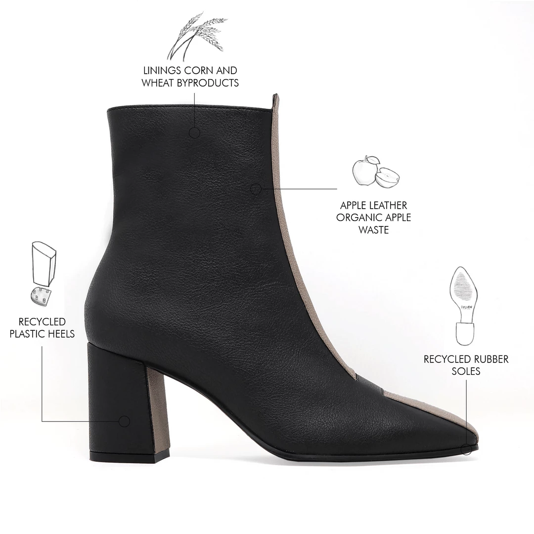 Sylven New York Jayne Apple Leather Vegan Boots | Black & Taupe 5 Sylven New York Jayne Apple Leather Vegan Boots | Black & Taupe