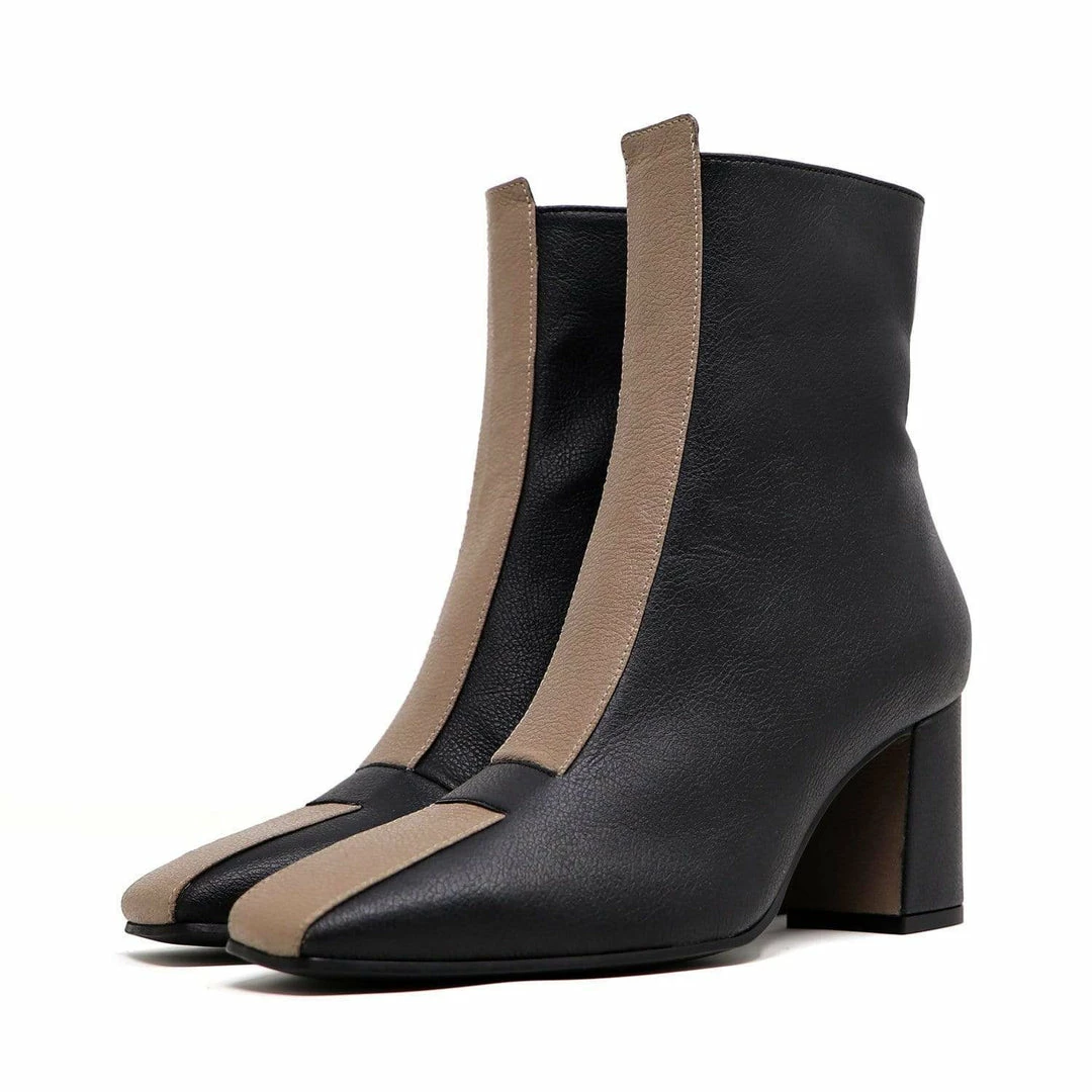 Sylven New York Jayne Apple Leather Vegan Boots | Black & Taupe 6 Sylven New York Jayne Apple Leather Vegan Boots | Black & Taupe