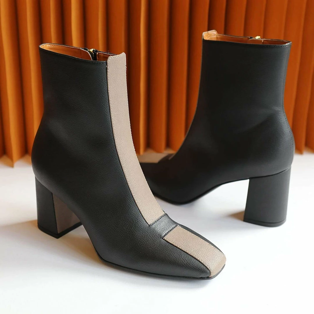 Sylven New York Jayne Apple Leather Vegan Boots | Black & Taupe 4 Sylven New York Jayne Apple Leather Vegan Boots | Black & Taupe