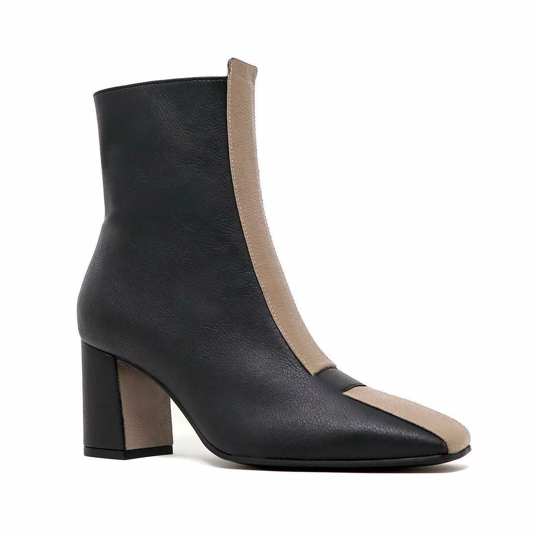 Sylven New York Jayne Apple Leather Vegan Boots | Black & Taupe 7 Sylven New York Jayne Apple Leather Vegan Boots | Black & Taupe