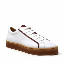 Sylven New York Mel Apple Leather Vegan Trainers | White & Scarlet Red