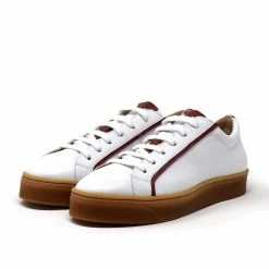 Sylven New York Mel Apple Leather Vegan Trainers | White & Scarlet Red