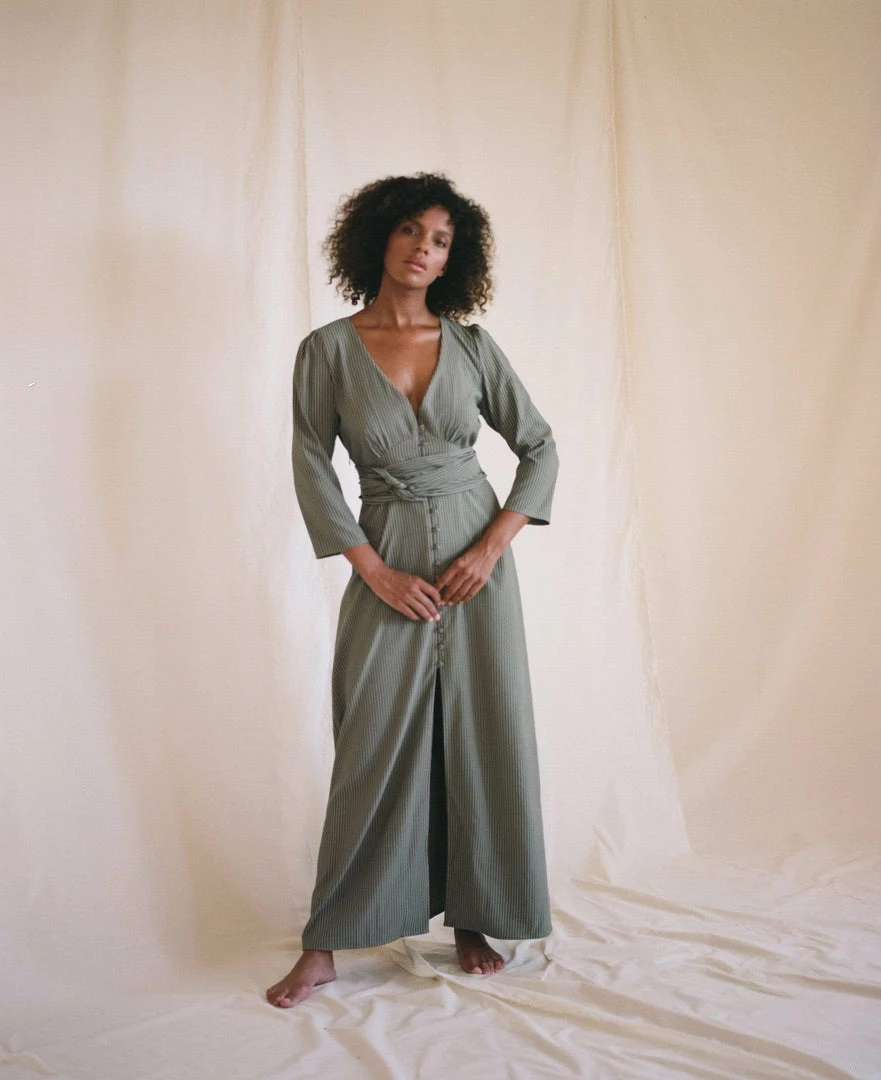 Taiyo Kiera Saved Deadstock Fabric Dress | Sencha Stripe 4 Taiyo Kiera Saved Deadstock Fabric Dress | Sencha Stripe