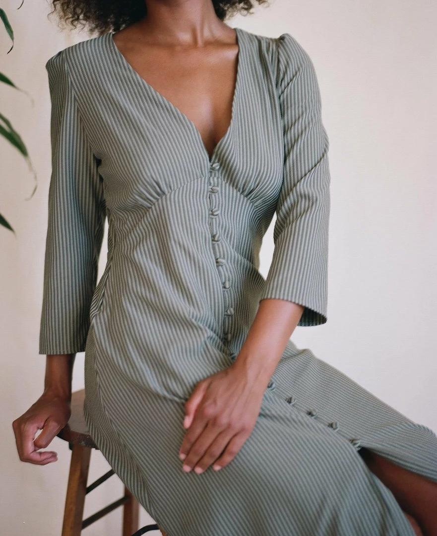 Taiyo Kiera Saved Deadstock Fabric Dress | Sencha Stripe 5 Taiyo Kiera Saved Deadstock Fabric Dress | Sencha Stripe