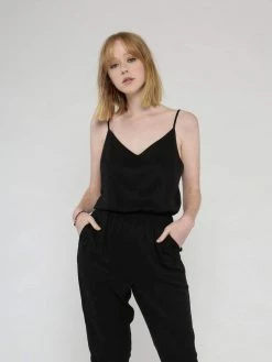 Vildnis Bromo TENCEL™ Vegan Silk V-Neck Jumpsuit | Black