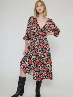 Vildnis Iriomote Woven Crepe Floral Wrap Dress