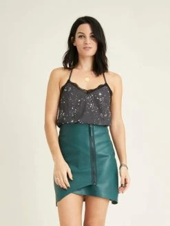 Vildnis Panjin Vegan Leather Wrap Skirt | Dark Green Clothing