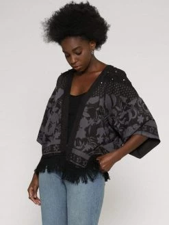 Vildnis Clothing Tekapo TENCEL™ Vegan Silk Fringe Hem Kimono Style Jacket | Black