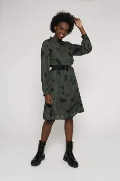 Vildnis Valdivian Woven Chiffon High Neck Dress | Camo Green Clothing