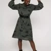 Vildnis Valdivian Woven Chiffon High Neck Dress | Camo Green Clothing