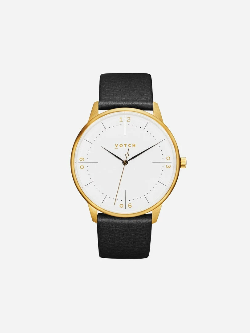 Votch Accessories Aalto Watch With Gold & White Dial | Black Vegan Leather Strap 3 Votch Accessories Aalto Watch With Gold & White Dial | Black Vegan Leather Strap