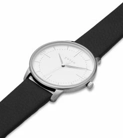 Votch Accessories Aalto Watch With Silver & White Dial | Black Vegan Leather Strap