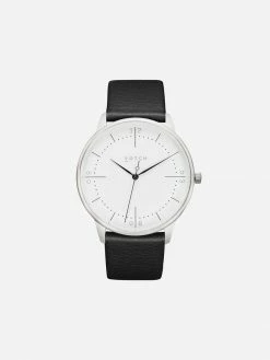 Votch Accessories Aalto Watch With Silver & White Dial | Black Vegan Leather Strap