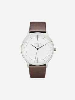 Votch Aalto Watch With Silver & White Dial | Brown Vegan Leather Strap