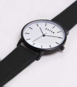 Votch Accessories Moment Watch With Black & White Dial | Black Vegan Leather Strap