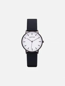 Votch Accessories Moment Watch With Black & White Dial | Black Vegan Leather Strap