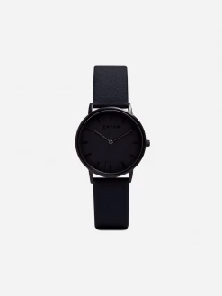 Votch Accessories Moment Watch With Black Dial | Black Vegan Leather Strap