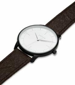 Votch Accessories Aalto Watch With Black & White Dial | Dark Brown Piñatex Vegan Leather Strap
