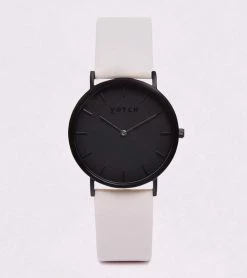Votch Accessories Classic Watch With Black Dial | Light Grey Vegan Leather Strap