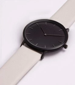 Votch Accessories Classic Watch With Black Dial | Light Grey Vegan Leather Strap