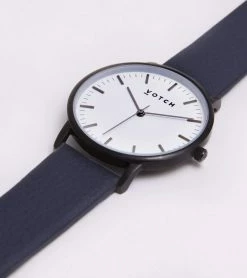 Votch Moment Watch With Black & White Dial | Navy Vegan Leather Strap